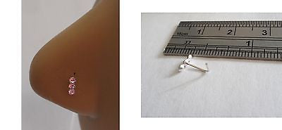Lavender Triple Crystal Nose Ring Stud Pin L Shape Sterling Silver 22 gauge 22g - I Love My Piercings!