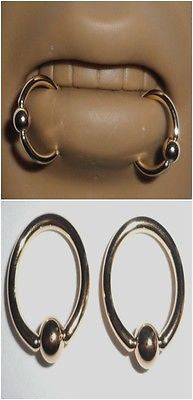 Pair GOLD Lip Snake Bites Bottom Lip Rings Hoops 14 gauge 14g 10mm - I Love My Piercings!