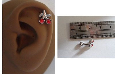 Surgical Steel Helix Tragus Cartilage Barbell Stud Ring 16 gauge 16g Cherry - I Love My Piercings!