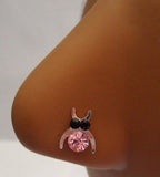 Sterling Silver Nose Stud Pin Ring L Shape Large Owl 20g 20 gauge Pink - I Love My Piercings!