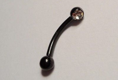 Black Titanium Clear Crystal CZ Gem Jeweled Curved Eyebrow Ring 16 gauge 16g - I Love My Piercings!