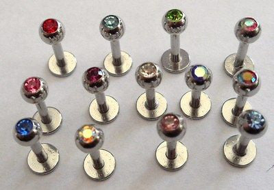13 Gem Ball CZ Studs Lip Tragus Cartilage Barbells SHORTER 6mm 1/4 inch POST 16g - I Love My Piercings!