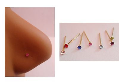 GOLD Plated Crystal Gem CZ Nose Studs Pins Ubend Straight Post 22 gauge 22g - I Love My Piercings!