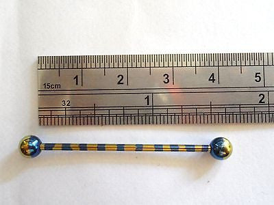 Blue Gold Titanium Straight Industrial Scaffolding Barbell Ring 14 gauge 14g - I Love My Piercings!
