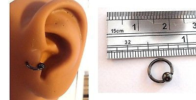 Black Titanium Captive Bead Hoop Ring Barbell Tragus Ring 18g 18 gauge I Love My Piercings