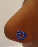 Sterling Silver Nose Stud Pin Ring L Shape Large Heart 20g 20 gauge Blue - I Love My Piercings!