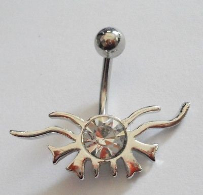 Surgical Steel Tribal Sun Belly Ring Barbell Clear Crystal Gem 14 gauge 14g - I Love My Piercings!