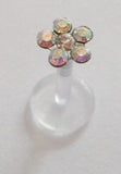 Bioplast CRYSTAL Flower Lip Stud Ring Post Gem CZ 16 gauge 16g AB Gem CZ - I Love My Piercings!