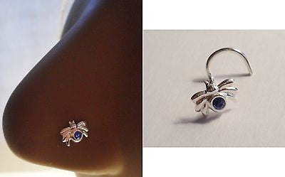 Spider Nose Screw Twisted Curled Ring Post Blue Crystal 20 gauge 20g - I Love My Piercings!
