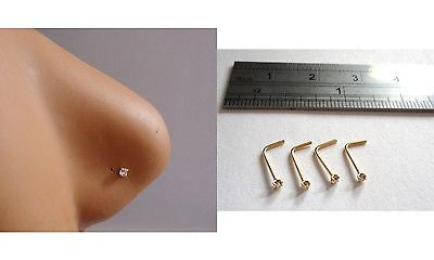4 Gold Tiny Crystal Nose Studs Pins Rings L Shape 22 gauge 22g - I Love My Piercings!