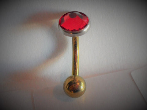 Yellow Gold Pure Titanium Red Crystal Gem VCH Vertical Clit Hood 14 gauge 14g - I Love My Piercings!