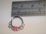 Surgical Steel Filigree Red Opal Hoop Seamless 16 gauge - I Love My Piercings!