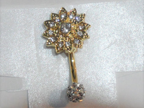 18k Gold Plated Barbell Snowflake Gem Ball VCH Clitoral Clit Hood 14 gauge - I Love My Piercings!