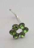 Sterling Nose Stud Ring L Shape Large Open Flower Crystal Green 20g 20 gauge - I Love My Piercings!