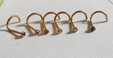 6 Gold CZ Gem Crystal Nose Screws corkscrew Rings 20 gauge 20g - I Love My Piercings!