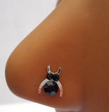 Sterling Silver Nose Stud Pin Ring L Shape Large Owl 20g 20 gauge Black - I Love My Piercings!