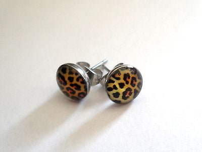 Pair Cheetah Dome Earrings Studs Surgical Steel 20 gauge 20g Gold Brown - I Love My Piercings!