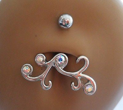 Surgical Steel Swirl Belly Ring Curved Barbell Iridescent Crystals 14 gauge 14g hi - I Love My Piercings!