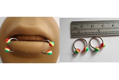 Rasta Snake Bites Lip Piercings Horseshoes Half Hoop Balls 16 gauge 16g - I Love My Piercings!