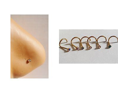 6 Gold CZ Gem Crystal Nose Screws corkscrew Rings 20 gauge 20g - I Love My Piercings!
