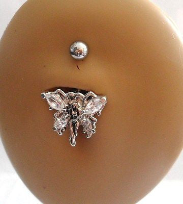 Surgical Steel Belly Ring Tinkerbell Fairy Crystal 14 gauge 14g Clear - I Love My Piercings!