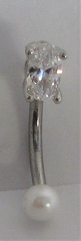 Surgical Steel Small Clear Oval Crystal Pearl Ball VCH Hood Clit Ring Bar 16 gauge 16g - I Love My Piercings!