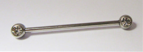 Surgical Stainless Steel Clear Gem Balls Industrial Ear Barbell 14 gauge 32 mm - I Love My Piercings!