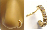 Gold Plated L Shape Nose Ring Stud Hoop Clear CZ Crystals 20g 20 gauge - I Love My Piercings!