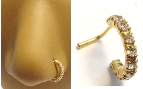 Gold Plated L Shape Nose Ring Stud Hoop Clear CZ Crystals 20g 20 gauge - I Love My Piercings!