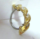 18K Yellow Gold Plated Nose Hoop Stud Clear Gem Swirl Wrapped Crystal 20 gauge - I Love My Piercings!