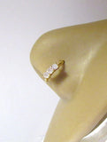 18k Yellow Gold Plated 3 Clear CZ Crystals Nose Nostril Hoop Ring 18 gauge 18g - I Love My Piercings!