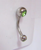 Surgical Steel VCH Hood Gem Top Curved Barbell Light Green Crystal 14 gauge 14g - I Love My Piercings!