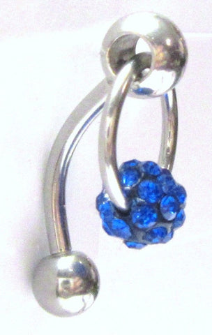 Dark Blue Crystal Ball Dangle Bar VCH Jewelry Clit Clitoral Hood Ring 14 gauge - I Love My Piercings!