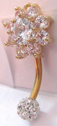14k Gold Plated Barbell Loaded Crystal Flower VCH Clitoral Clit Hood 14 gauge - I Love My Piercings!