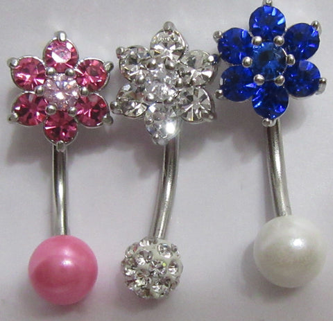 Surgical Steel Pearl Flower Gem CZ Crystal VCH Christina Clitoral Hood Bar 14G - I Love My Piercings!