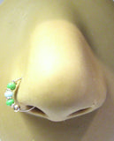 Sterling Silver Thin Nose Hoop Green Beaded Ring 22 gauge 22g 8 mm Diameter - I Love My Piercings!