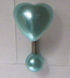 Teal Faux Pearl Heart Curved Barbell VCH Clit Clitoral Hood Ring 14 gauge 14g - I Love My Piercings!