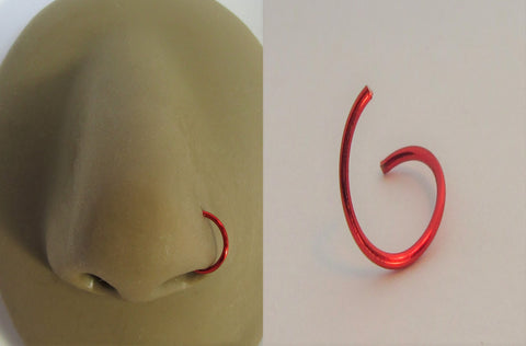 Red Seamless Continuous Nose Nostril Hoop Ring 20 gauge 20g - I Love My Piercings!