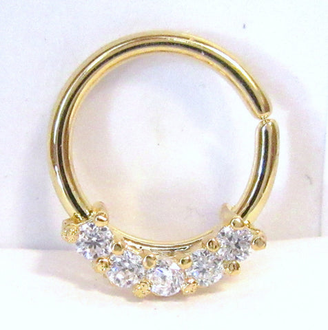 18k Gold Plated Clear Gems CZ Cartilage Hoop Ring Seamless 16 gauge 16g 10 mm - I Love My Piercings!