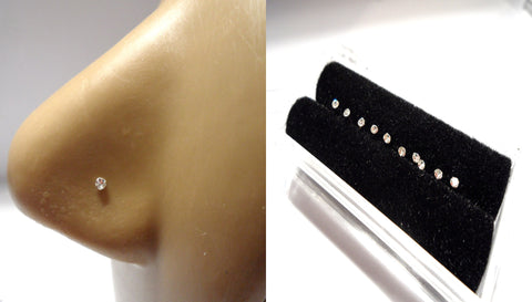 10 Sterling Silver Claw Set Tiny Diamond cz Crystal Nose Studs 22 gauge - I Love My Piercings!