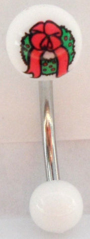 Xmas Christmas Wreath Curved Barbell Bar VCH Jewelry Clit Clitoral Hood Ring 14 gauge - I Love My Piercings!