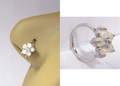 Surgical Steel Flower White Opal Opalite Nose Seamless Hoop Ring 20 gauge 20g - I Love My Piercings!