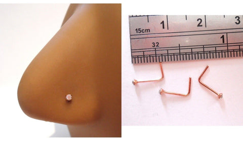 3 18k Rose Gold Plated Clear CZ Crystal Nose Bent L Shape Pins Studs 22 gauge - I Love My Piercings!