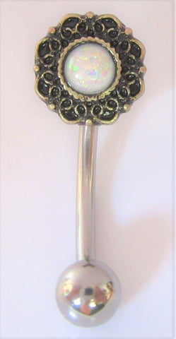 Surgical Steel White Opalite Flower Curved Barbell VCH Jewelry Clit Bar Hood Ring 14g - I Love My Piercings!