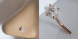 14k Rose Gold Plated Nose Stud Pin Ring L Shape Marquise Crystal Gem 20 gauge - I Love My Piercings!