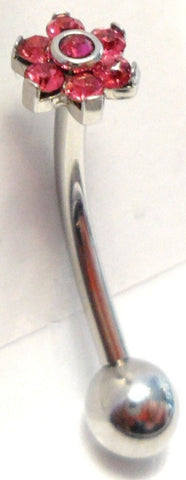 Pink Crystal Daisy Vertical Clitoral Clit Hood VCH Jewelry Bar Barbell Genital 14 gauge - I Love My Piercings!