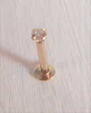 14K Yellow Gold Push Pin 8 mm Long Flat Back Stud Clear Gem 16 gauge - I Love My Piercings!